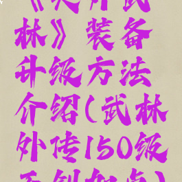 《天外武林》装备升级方法介绍(武林外传150级天剑加点)