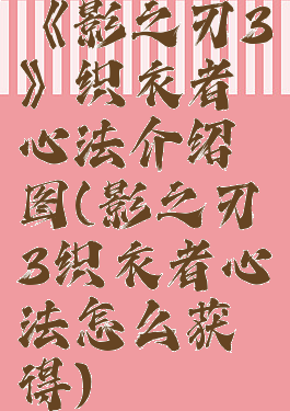 《影之刃3》织衣者心法介绍图(影之刃3织衣者心法怎么获得)