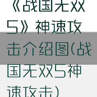 《战国无双5》神速攻击介绍图(战国无双5神速攻击)