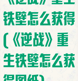 《逆战》重生铁壁怎么获得(《逆战》重生铁壁怎么获得图纸)