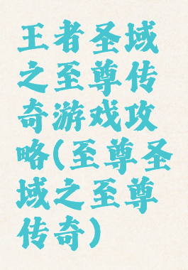 王者圣域之至尊传奇游戏攻略(至尊圣域之至尊传奇)