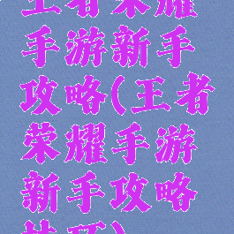 王者荣耀手游新手攻略(王者荣耀手游新手攻略技巧)