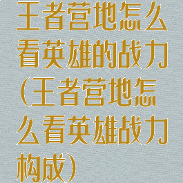 王者营地怎么看英雄的战力(王者营地怎么看英雄战力构成)