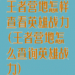 王者营地怎样查看英雄战力(王者营地怎么查询英雄战力)