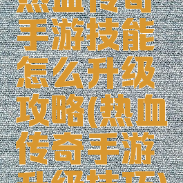 热血传奇手游技能怎么升级攻略(热血传奇手游升级技巧)