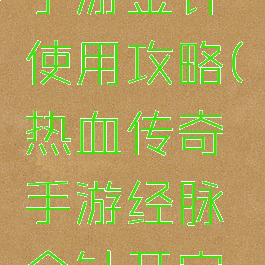 热血传奇手游金针使用攻略(热血传奇手游经脉金针开完需要多少)