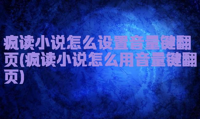 疯读小说怎么设置音量键翻页(疯读小说怎么用音量键翻页)