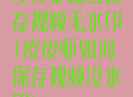 皮皮虾怎么保存视频无水印(皮皮虾如何保存视频没水印)