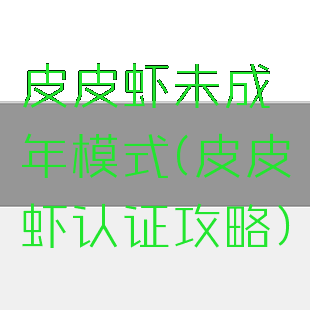 皮皮虾未成年模式(皮皮虾认证攻略)