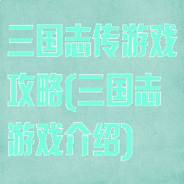 三国志传游戏攻略(三国志游戏介绍)