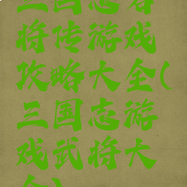 三国志名将传游戏攻略大全(三国志游戏武将大全)