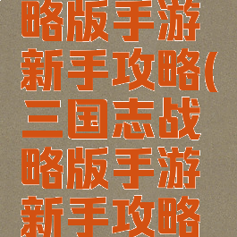 三国志战略版手游新手攻略(三国志战略版手游新手攻略大全)