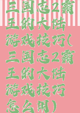 三国志2霸王的大陆游戏技巧(三国志2霸王的大陆游戏技巧怎么用)
