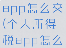 个人所得税app怎么交(个人所得税app怎么交费)