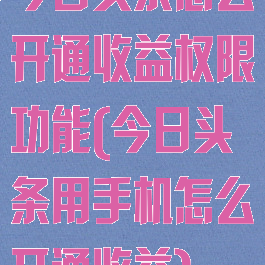 今日头条怎么开通收益权限功能(今日头条用手机怎么开通收益)