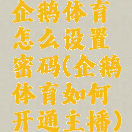 企鹅体育怎么设置密码(企鹅体育如何开通主播)
