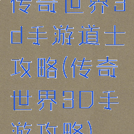 传奇世界3d手游道士攻略(传奇世界3D手游攻略)