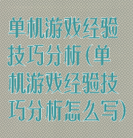单机游戏经验技巧分析(单机游戏经验技巧分析怎么写)