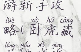 卧虎藏龙手游新手攻略(卧虎藏龙游戏攻略)