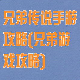 兄弟传说手游攻略(兄弟游戏攻略)