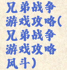 兄弟战争游戏攻略(兄弟战争游戏攻略风斗)