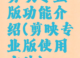 剪映专业版功能介绍(剪映专业版使用方法)