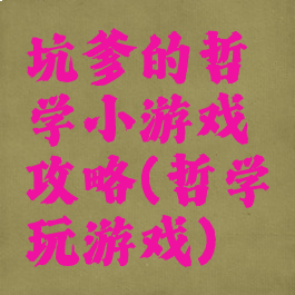 坑爹的哲学小游戏攻略(哲学玩游戏)