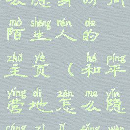 和平营地怎么隐身访问陌生人的主页(和平营地怎么隐藏自己访问别人)