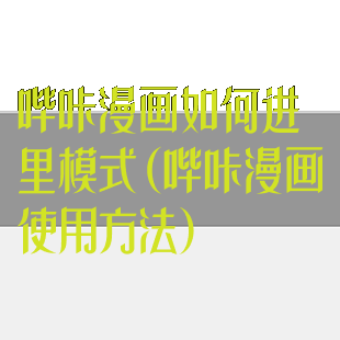 哔咔漫画如何进里模式(哔咔漫画使用方法)