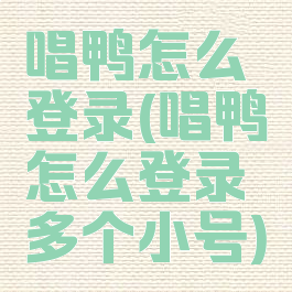 唱鸭怎么登录(唱鸭怎么登录多个小号)
