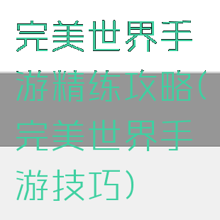 完美世界手游精练攻略(完美世界手游技巧)