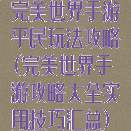 完美世界手游平民玩法攻略(完美世界手游攻略大全实用技巧汇总)