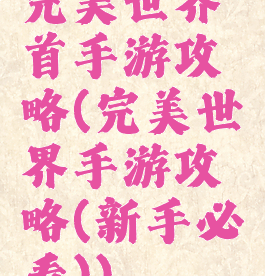 完美世界首手游攻略(完美世界手游攻略(新手必看))