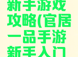 官居一品新手游戏攻略(官居一品手游新手入门全攻略)