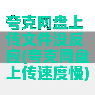 夸克网盘上传文件没反应(夸克网盘上传速度慢)
