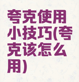 夸克使用小技巧(夸克该怎么用)