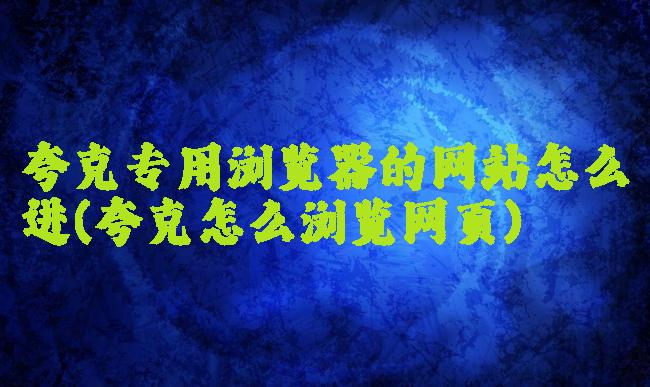 夸克专用浏览器的网站怎么进(夸克怎么浏览网页)