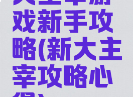 大主宰游戏新手攻略(新大主宰攻略心得)