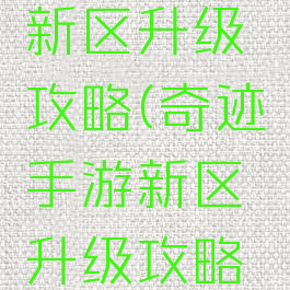 奇迹手游新区升级攻略(奇迹手游新区升级攻略最新)