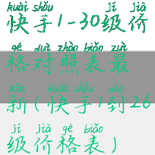 快手1-30级价格对照表最新(快手1到26级价格表)