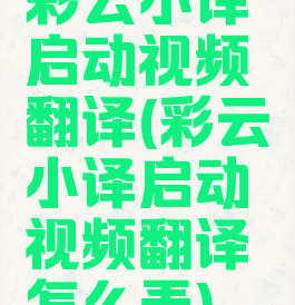 彩云小译启动视频翻译(彩云小译启动视频翻译怎么弄)