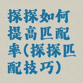 探探如何提高匹配率(探探匹配技巧)