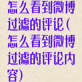 怎么看到微博过滤的评论(怎么看到微博过滤的评论内容)