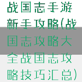 战国志手游新手攻略(战国志攻略大全战国志攻略技巧汇总)