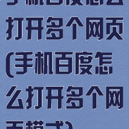 手机百度怎么打开多个网页(手机百度怎么打开多个网页模式)