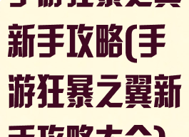 手游狂暴之翼新手攻略(手游狂暴之翼新手攻略大全)