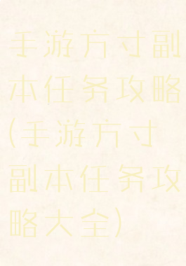 手游方寸副本任务攻略(手游方寸副本任务攻略大全)