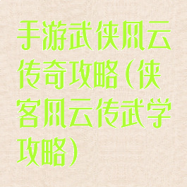 手游武侠风云传奇攻略(侠客风云传武学攻略)