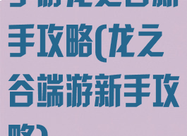 手游龙之谷新手攻略(龙之谷端游新手攻略)