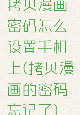 拷贝漫画密码怎么设置手机上(拷贝漫画的密码忘记了)